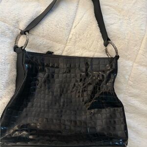 Brighton Black Croc-Embossed Shoulder Bag